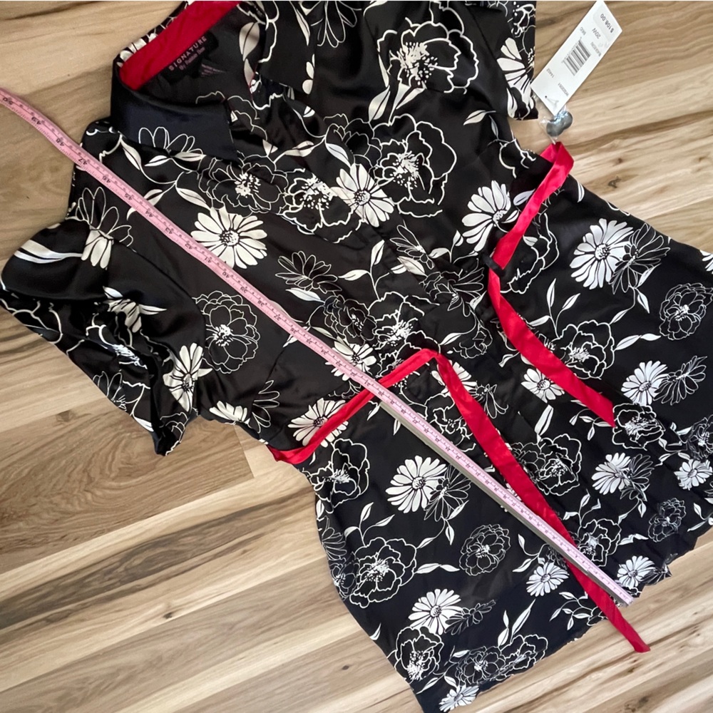 NEW Signature by Robbie Bee Dress Black White Floral Red Trim Plus Size … - Picture 2 of 12